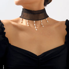 Pearl & Silver-Plated Tassel Choker Necklace