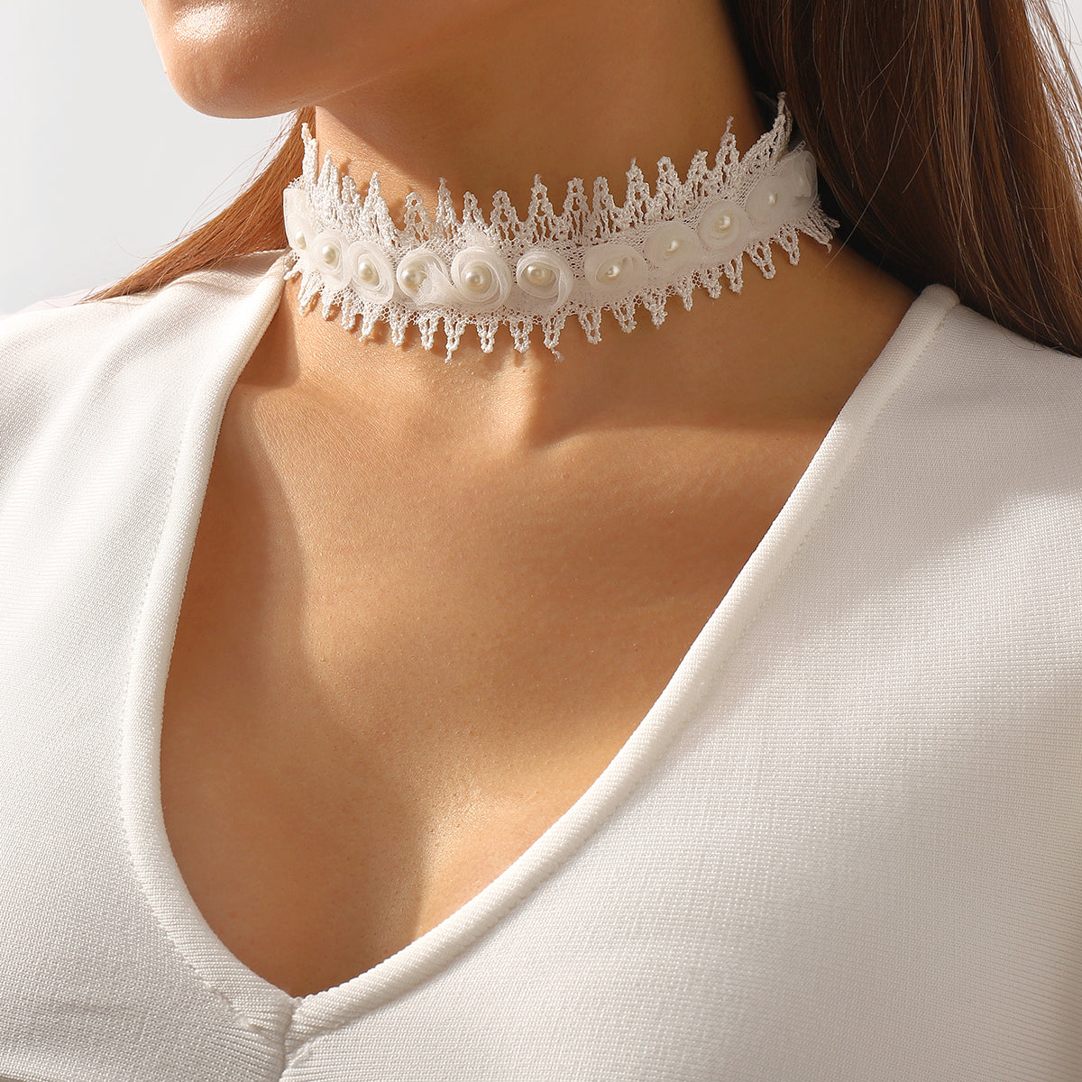 Pearl & Silver-Plated Flower Choker