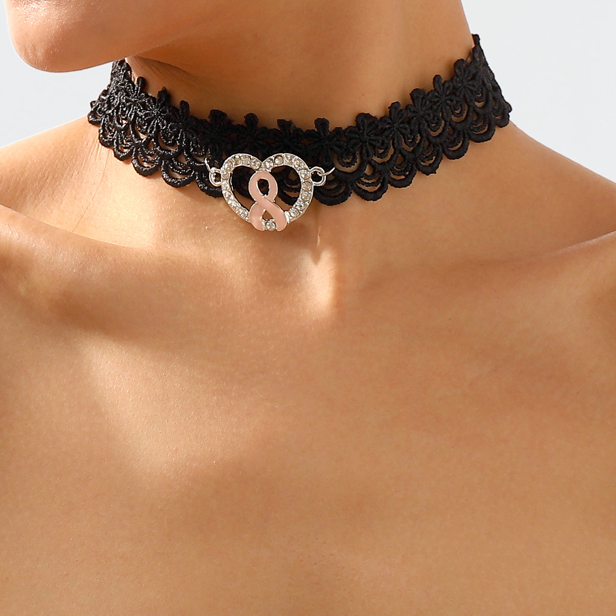 Cubic Zirconia & Silver-Plated Interlocked Heart Choker Necklace