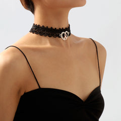 Cubic Zirconia & Silver-Plated Interlocked Heart Choker Necklace