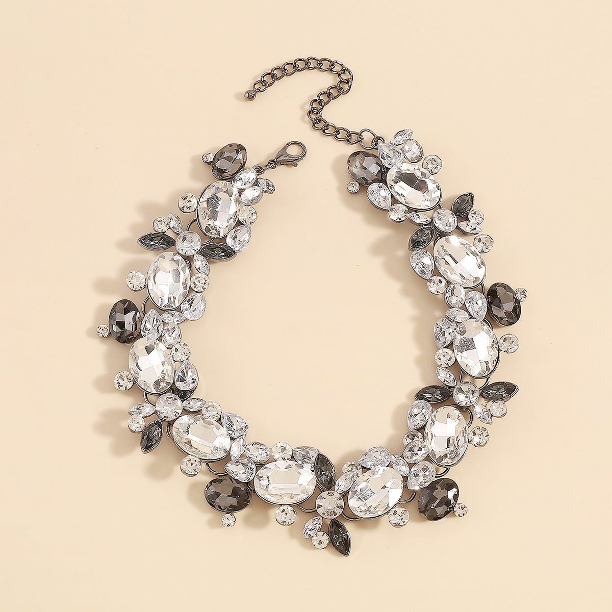 Gray and White Crystal Cluster Choker, chunky choker necklace, botanical inspired, lifestyle look