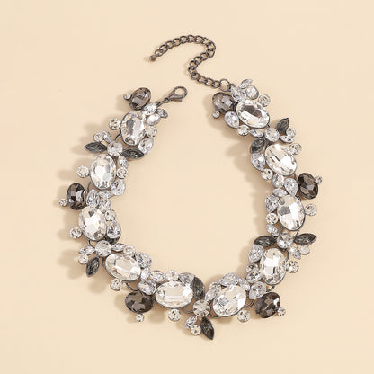 Gray and White Crystal Cluster Choker, chunky choker necklace, botanical inspired, lifestyle look