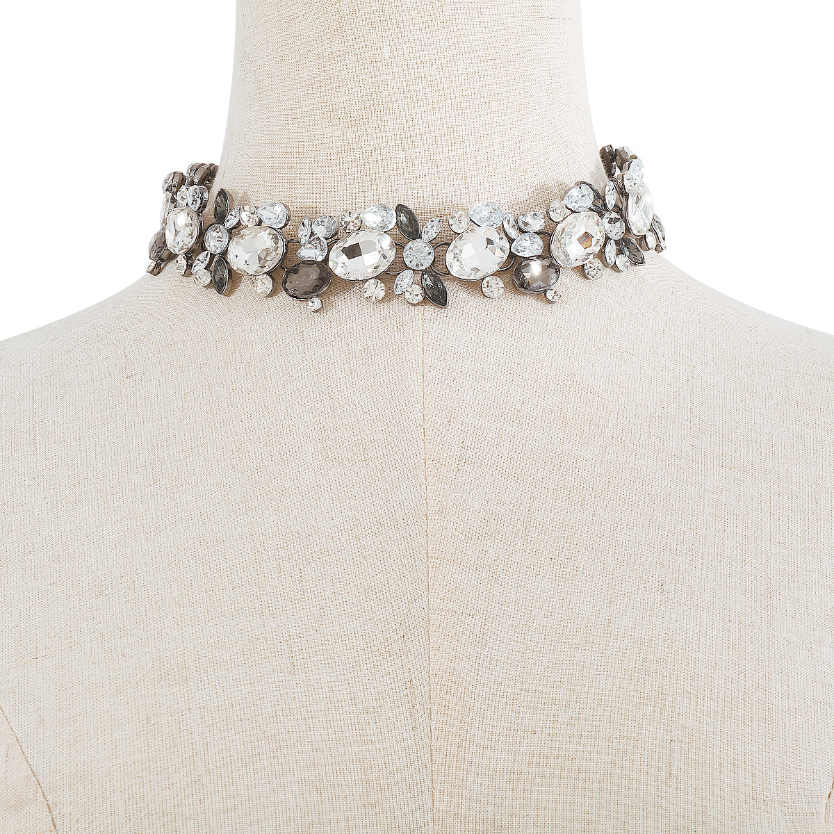 Gray and White Crystal Cluster Choker, chunky choker necklace, botanical inspired, styled look