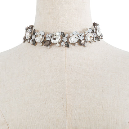 Gray and White Crystal Cluster Choker, chunky choker necklace, botanical inspired, styled look