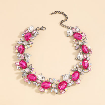 Rose Crystal and Rhodium-Plated Cluster Choker Necklace, chunky choker necklace, vintage-inspired design, lifestyle look