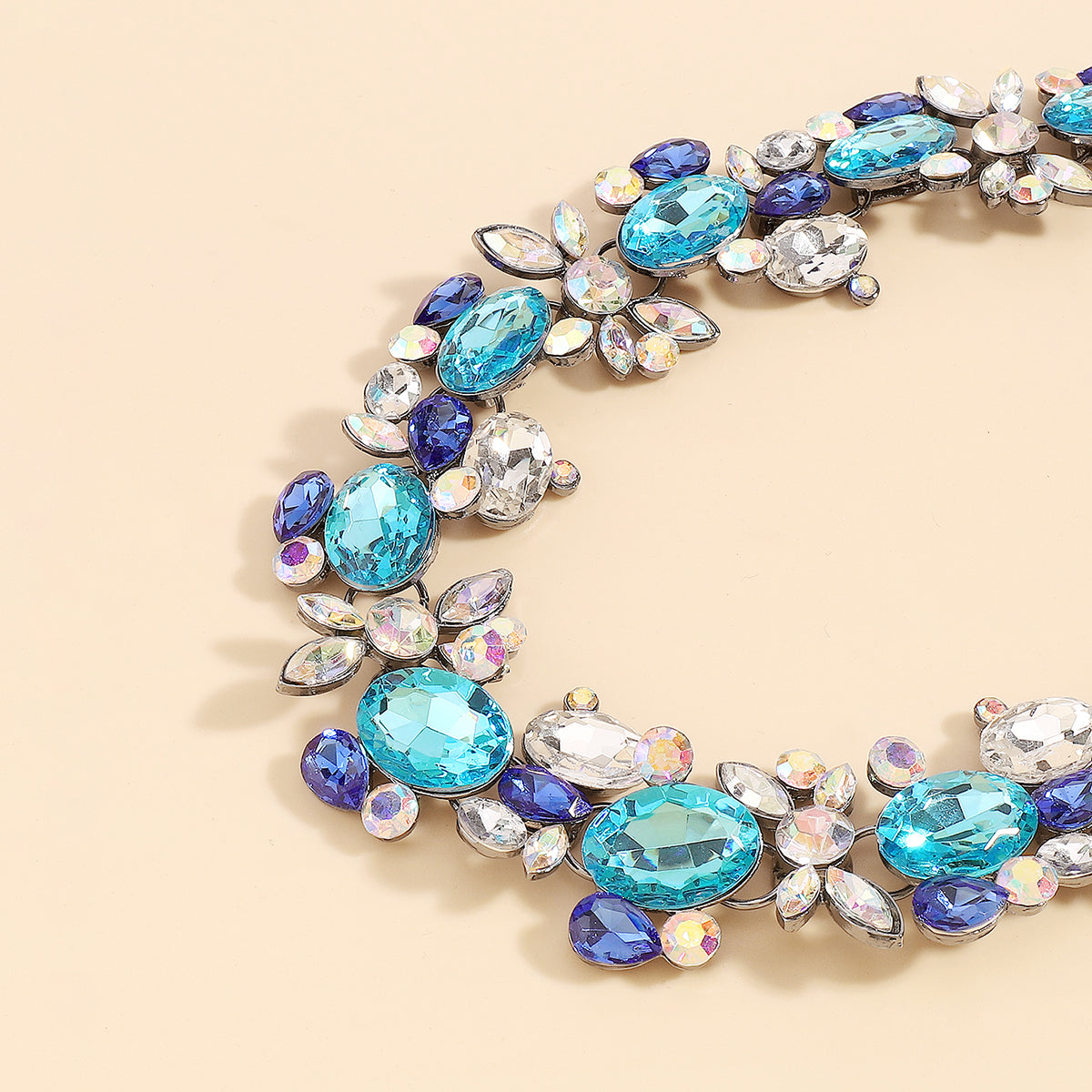 Blue and White Crystal Cluster Choker, chunky choker necklace, dainty minimalist design, lifestyle look