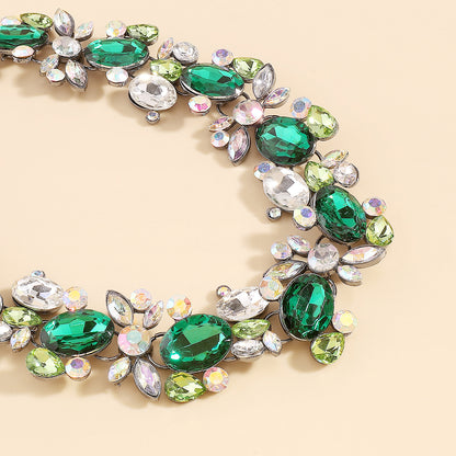 Green and White Crystal Cluster Choker, chunky choker necklace, dainty minimalist design, lifestyle look