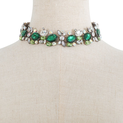 Green and White Crystal Cluster Choker, chunky choker necklace, dainty minimalist design, styled look