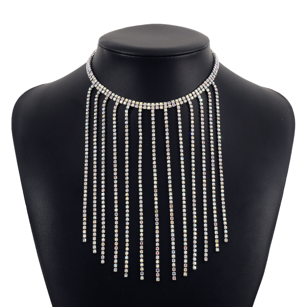 Iridescent Cubic Zirconia and Silver-Plated Tassel Choker, silver pendant necklace for women, styled look