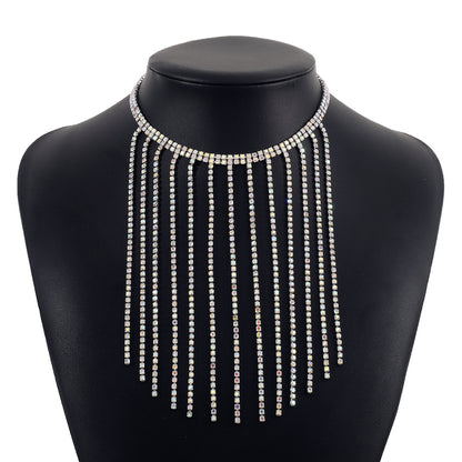 Iridescent Cubic Zirconia and Silver-Plated Tassel Choker, silver pendant necklace for women, styled look