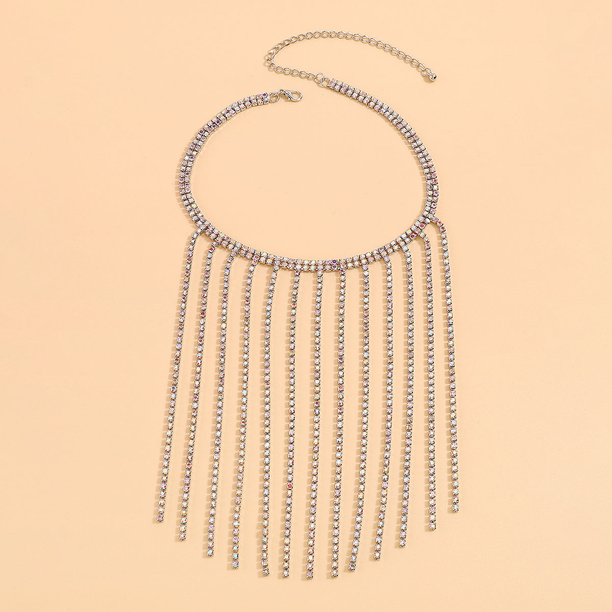 Iridescent Cubic Zirconia and Silver-Plated Tassel Choker, silver pendant necklace for women, lifestyle look