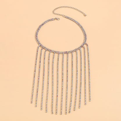 Iridescent Cubic Zirconia and Silver-Plated Tassel Choker, silver pendant necklace for women, lifestyle look
