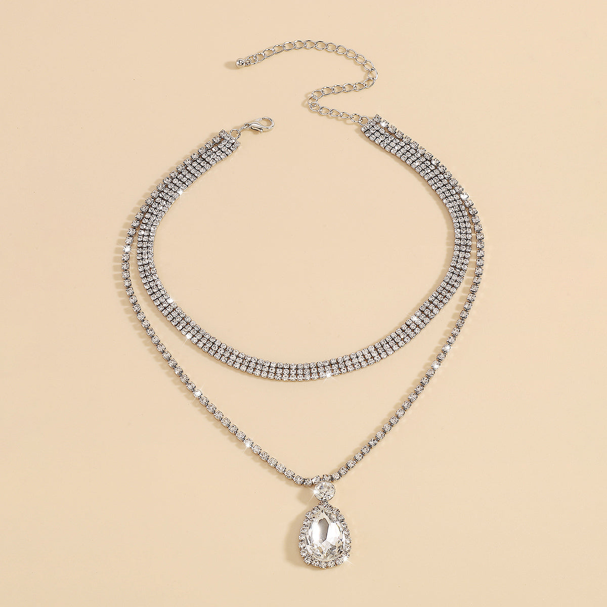 Cubic Zirconia & Crystal Silver-Plated Layered Pendant Necklace