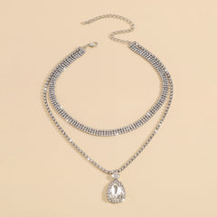 Cubic Zirconia & Crystal Silver-Plated Layered Pendant Necklace