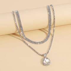 Cubic Zirconia & Crystal Silver-Plated Layered Pendant Necklace