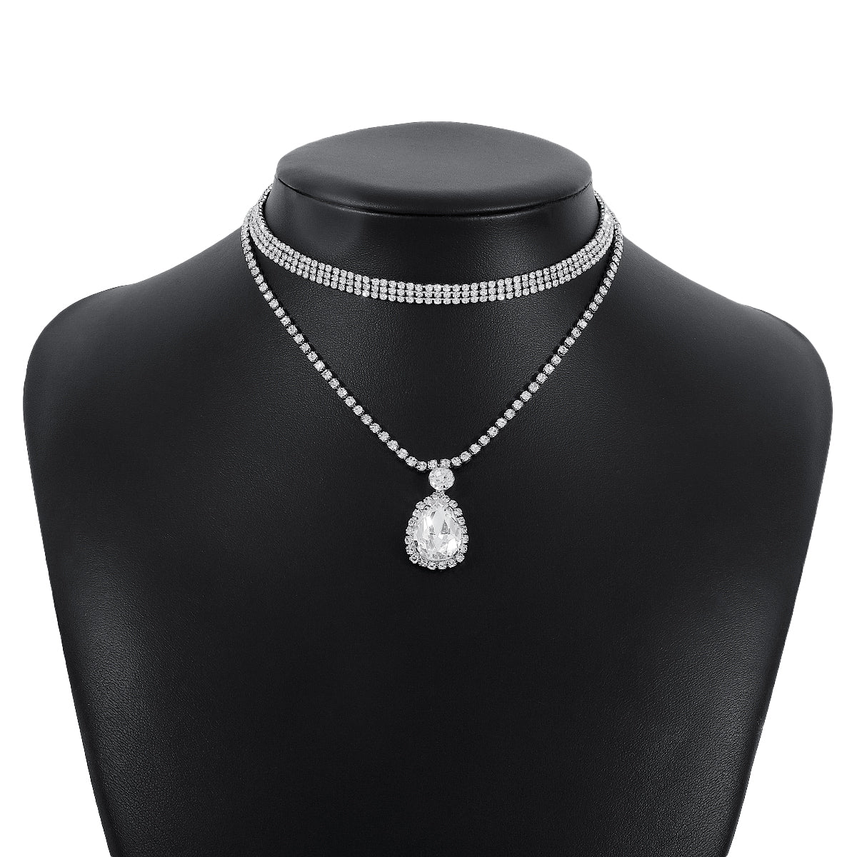 Cubic Zirconia & Crystal Silver-Plated Layered Pendant Necklace