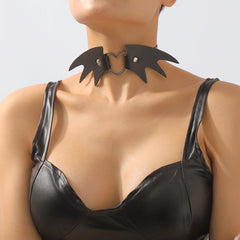 Black Polystyrene & Silver-Plated Bat Wing Heart Choker Necklace