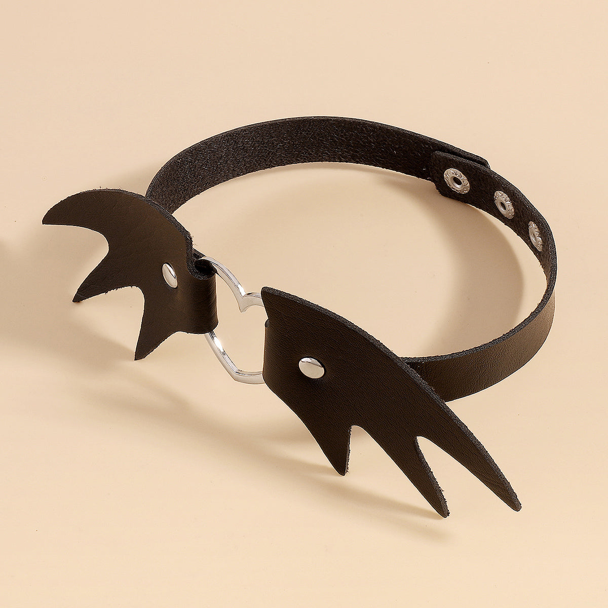 Black Polystyrene and Silver-Plated Bat Wing Heart Choker Necklace, chunky silver choker necklace, lifestyle look