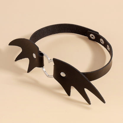 Black Polystyrene and Silver-Plated Bat Wing Heart Choker Necklace, chunky silver choker necklace, lifestyle look