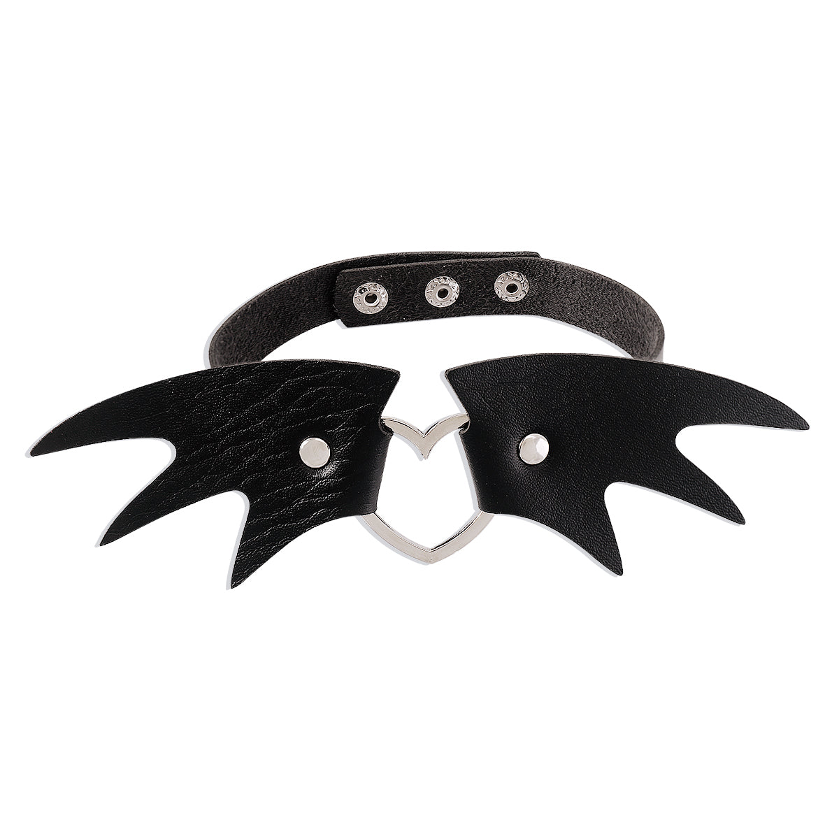 Black Polystyrene & Silver-Plated Bat Wing Heart Choker Necklace