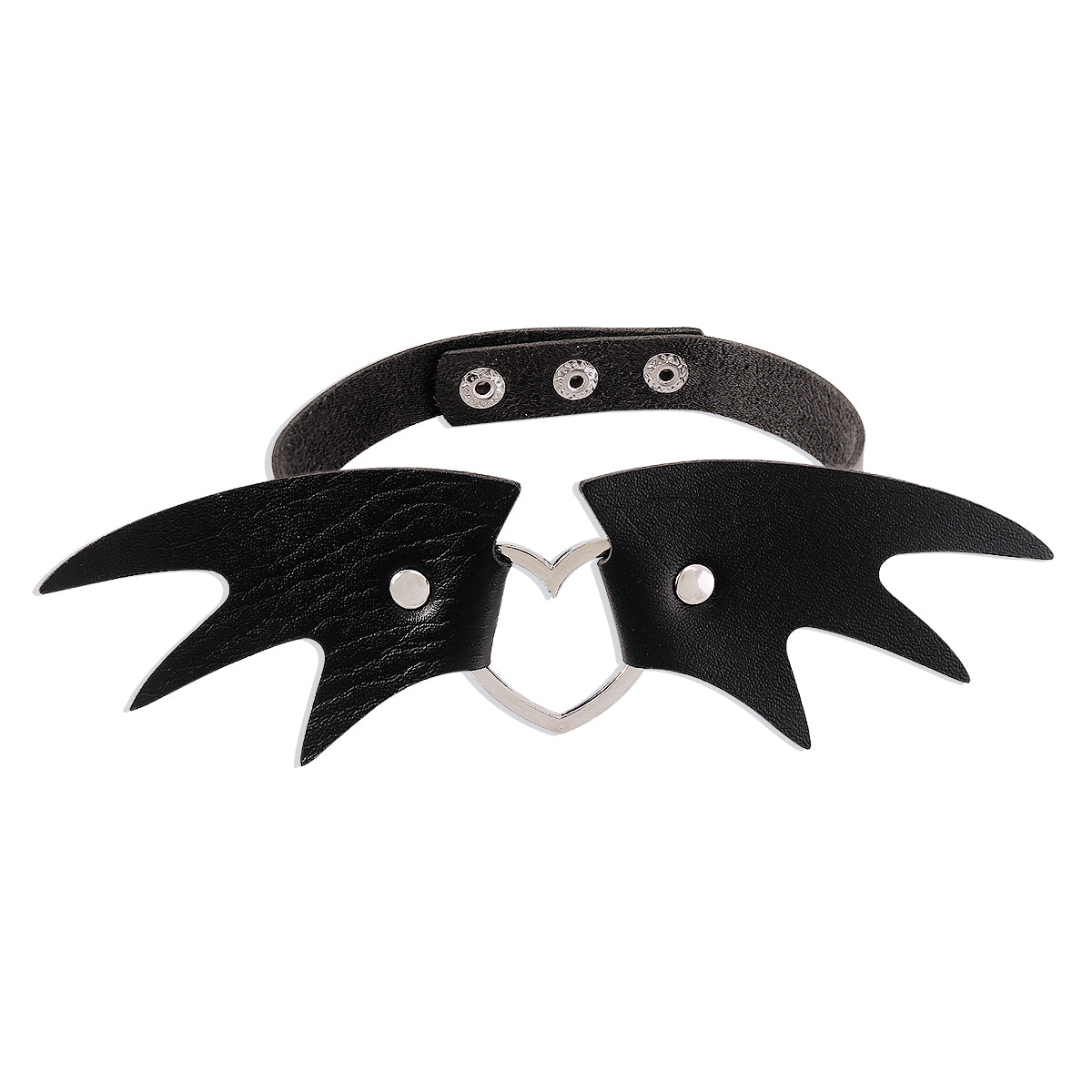 Black Polystyrene and Silver-Plated Bat Wing Heart Choker Necklace, chunky silver choker necklace, styled look