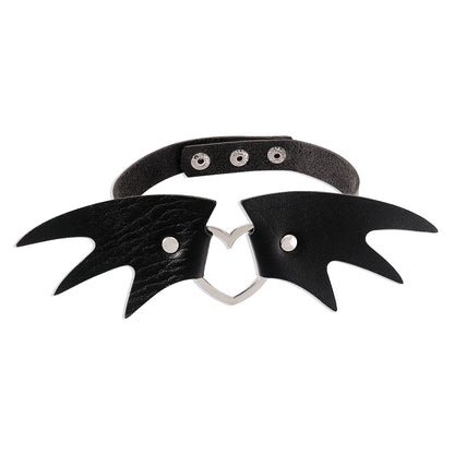 Black Polystyrene and Silver-Plated Bat Wing Heart Choker Necklace, chunky silver choker necklace, styled look