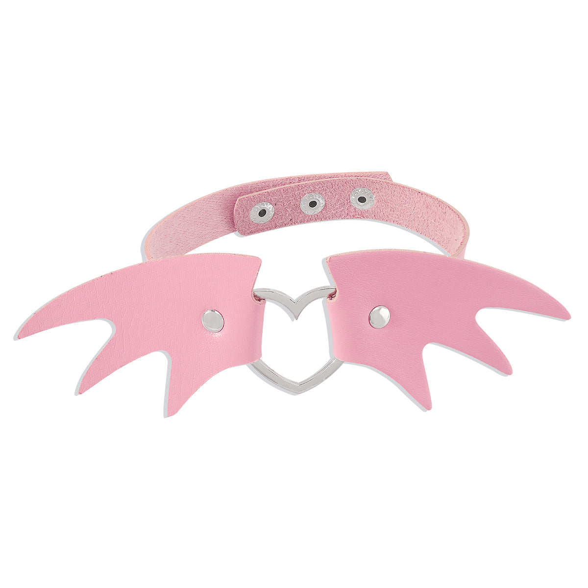 Pink Polystyrene & Silver-Plated Bat Wing Heart Choker Necklace