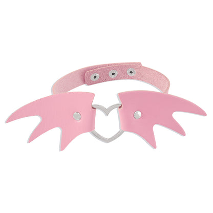 Pink Polystyrene and Silver-Plated Bat Wing Heart Choker Necklace, chunky silver choker necklace, styled look
