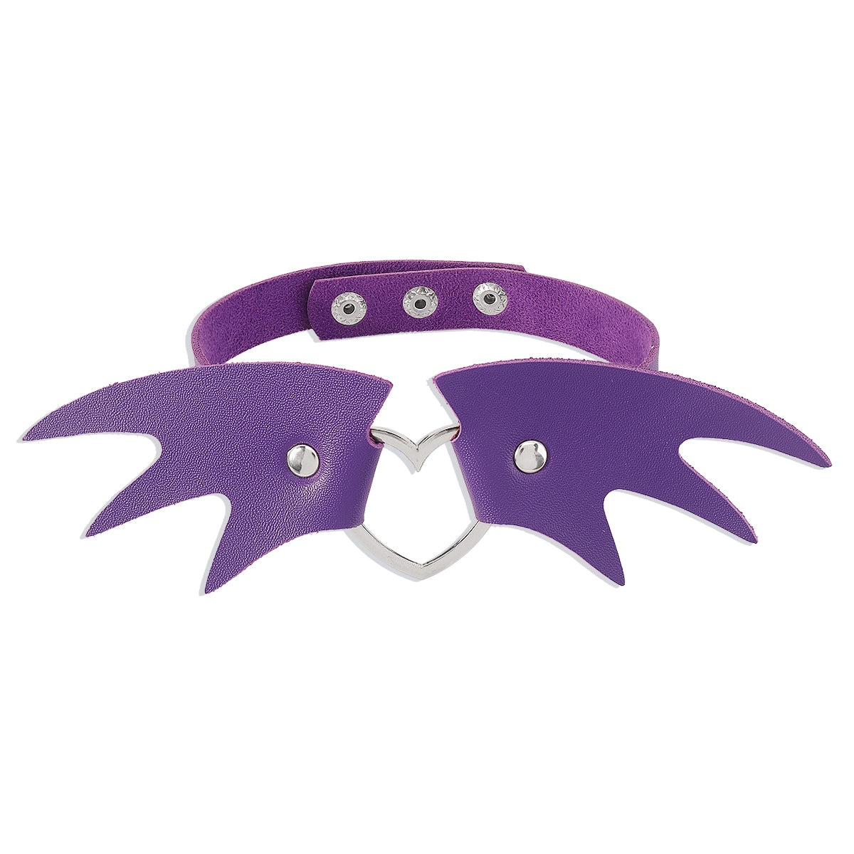 Purple Polystyrene & Silver-Plated Bat Wing Heart Choker Necklace