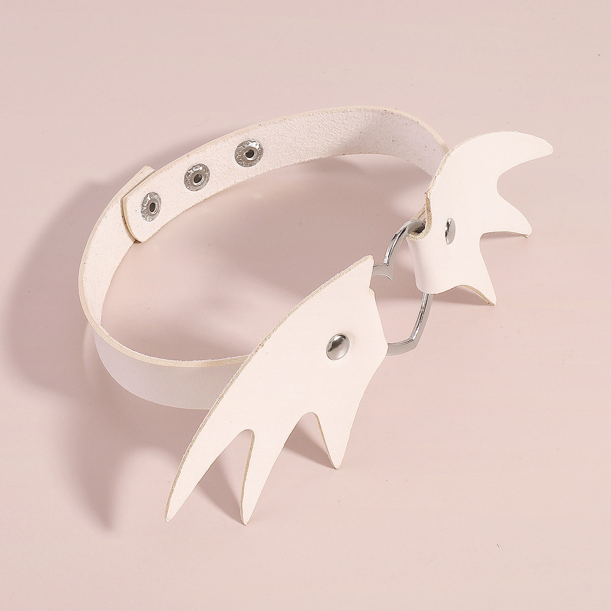 White Polyurethane and Silver-Plated Bat Wing Heart Choker Necklace, chunky silver choker necklace, lifestyle look