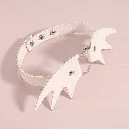 White Polyurethane and Silver-Plated Bat Wing Heart Choker Necklace, chunky silver choker necklace, lifestyle look