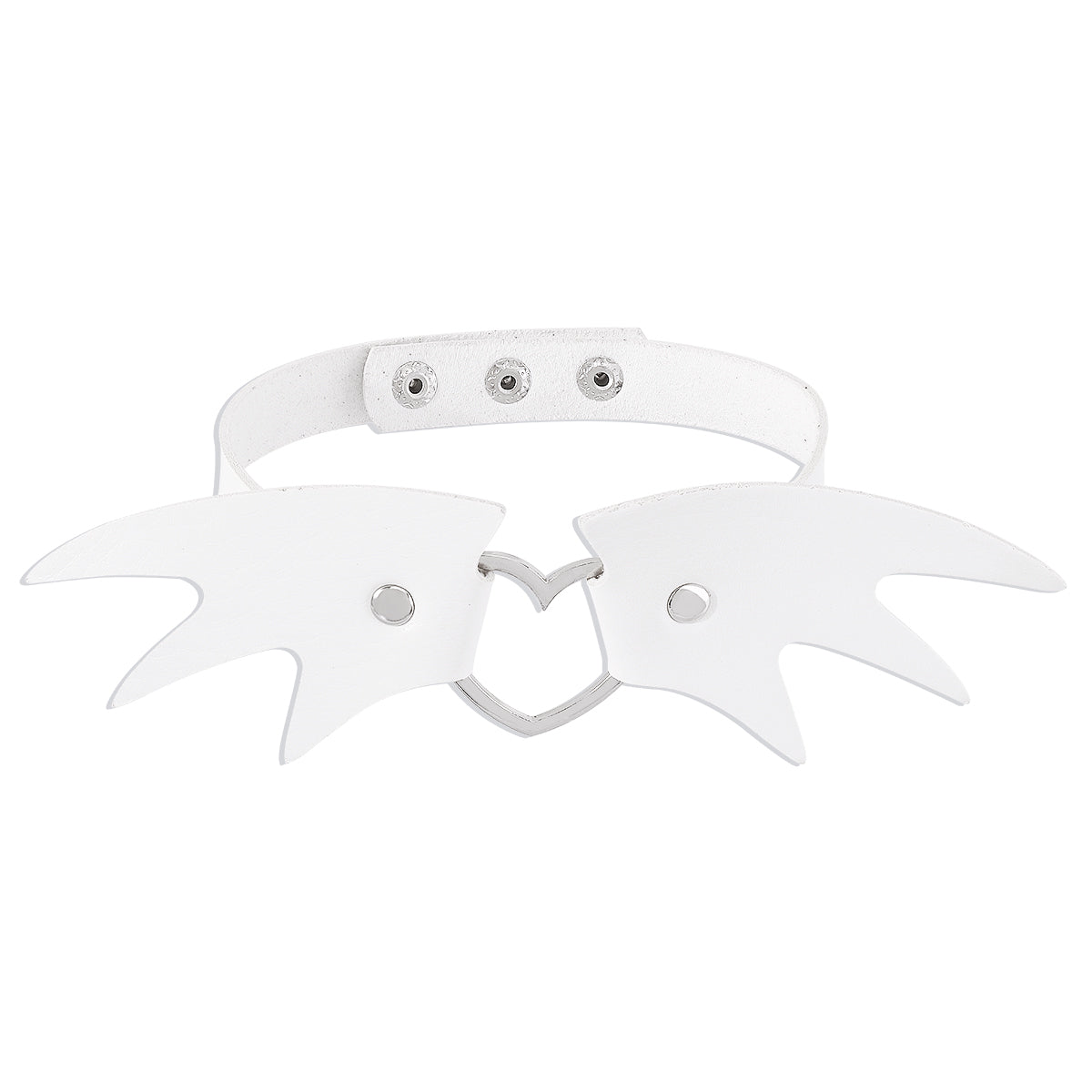 White Polyurethane & Silver-Plated Bat Wing Heart Choker Necklace