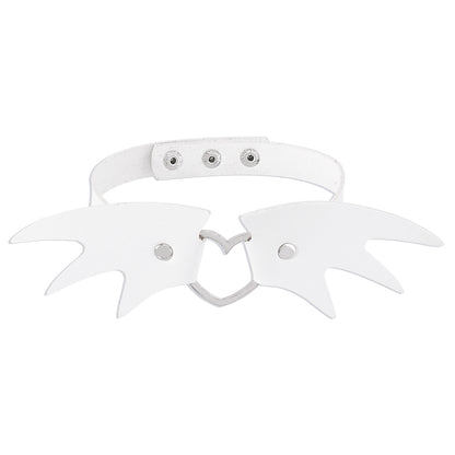 White Polyurethane and Silver-Plated Bat Wing Heart Choker Necklace, chunky silver choker necklace, styled look