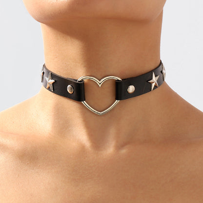 Black Polystyrene and Silver-Plated Star Heart Choker Necklace, chunky silver choker necklace, botanical inspired, side view