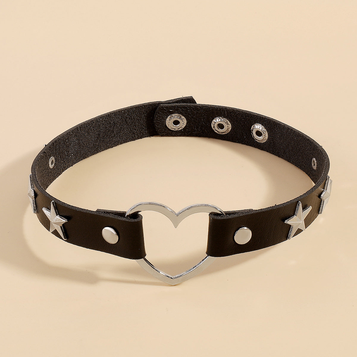 Black Polystyrene and Silver-Plated Star Heart Choker Necklace, chunky silver choker necklace, lifestyle look