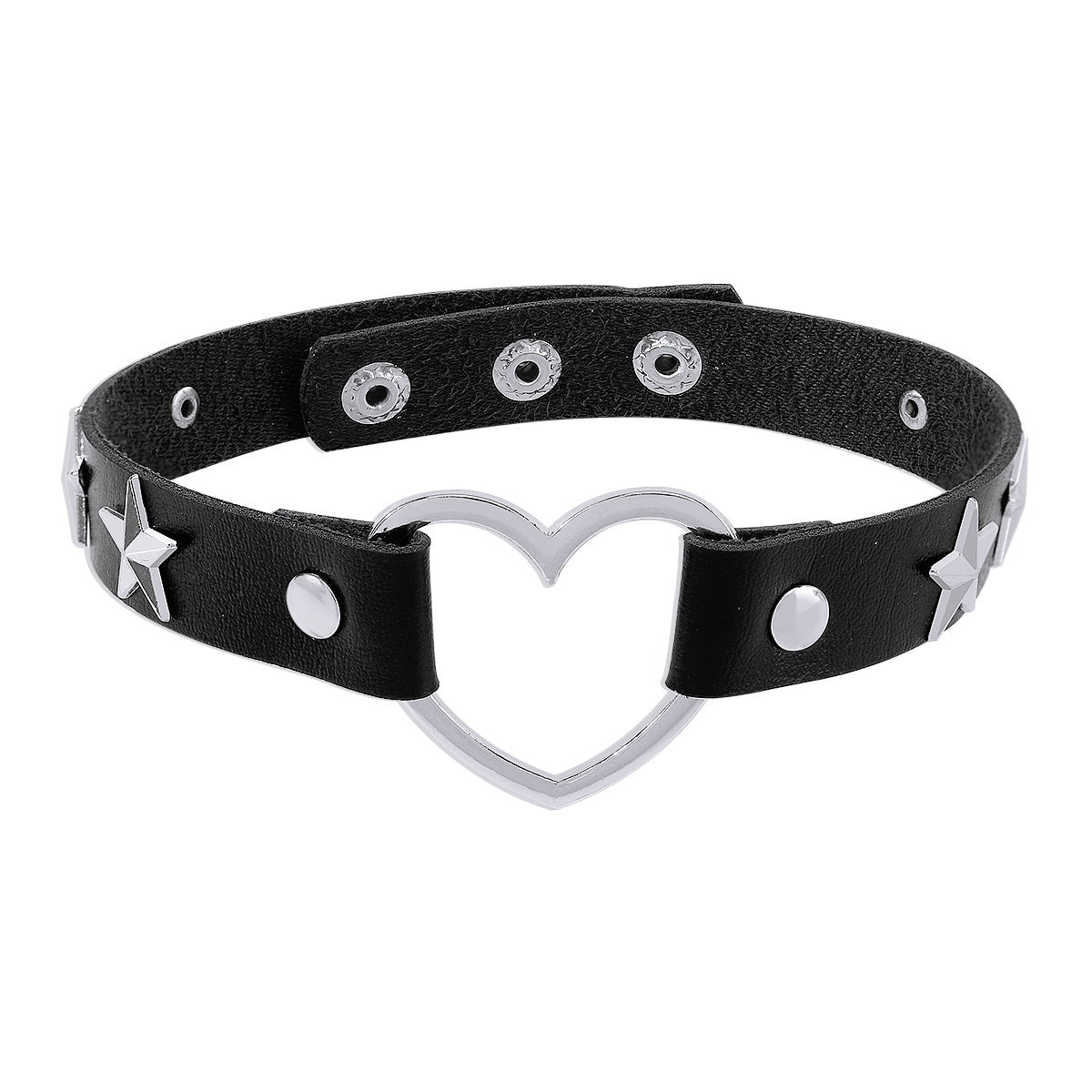Black Polystyrene and Silver-Plated Star Heart Choker Necklace, chunky silver choker necklace, styled look