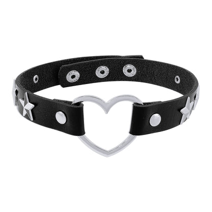 Black Polystyrene and Silver-Plated Star Heart Choker Necklace, chunky silver choker necklace, styled look