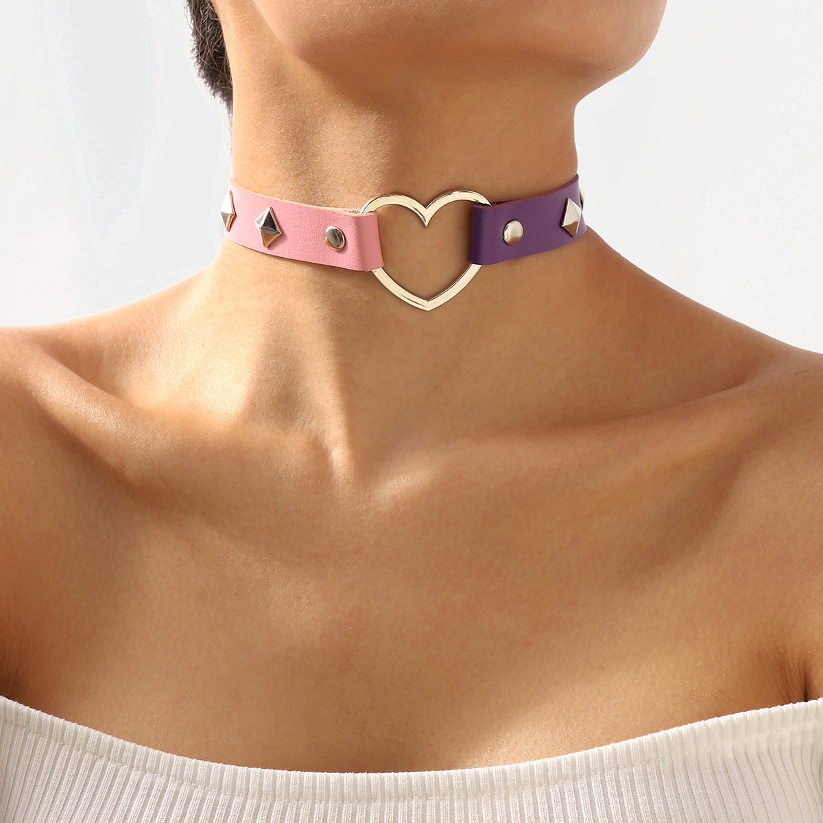 Pink & Purple Silver-Plated Star Heart Choker Necklace