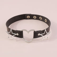 Black Polystyrene & Silver-Plated Star Heart Choker Necklace