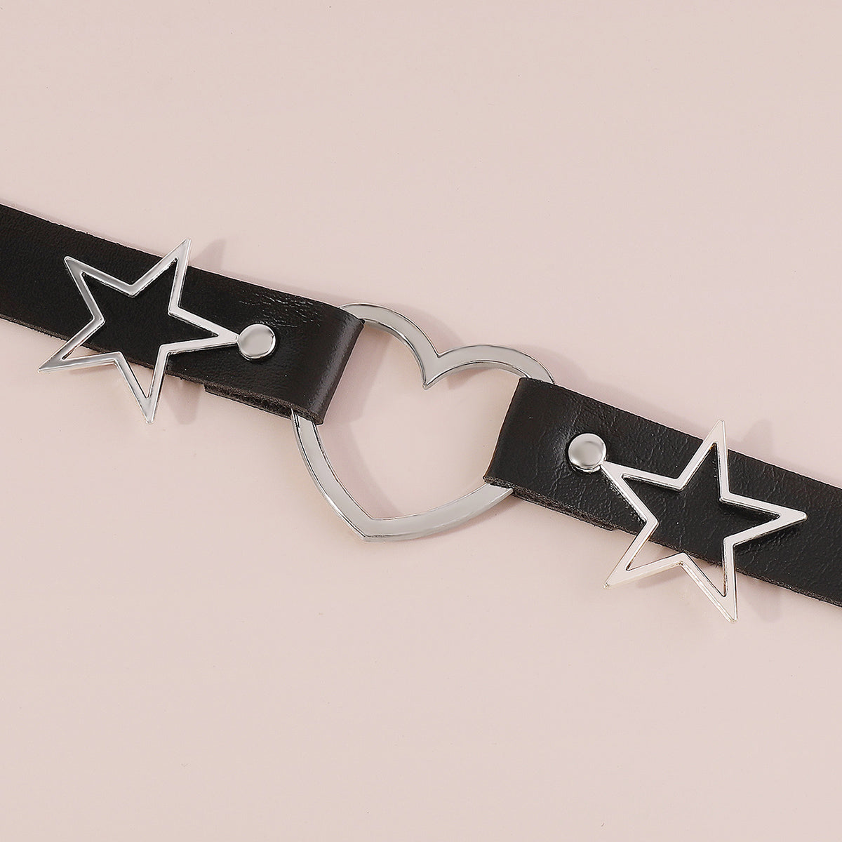 Black Polystyrene & Silver-Plated Star Heart Choker Necklace