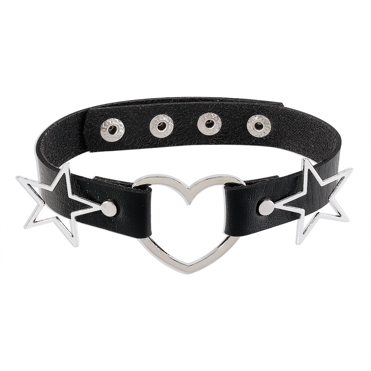 Black Polystyrene & Silver-Plated Star Heart Choker Necklace