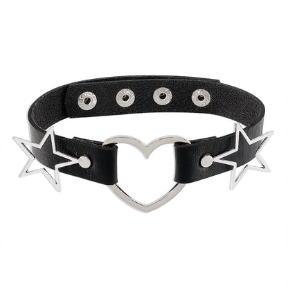 Black Polystyrene and Silver-Plated Star Heart Choker Necklace, chunky silver choker necklace, styled look