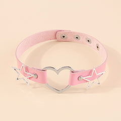 Pink Polystyrene & Silver-Plated Star Heart Choker Necklace