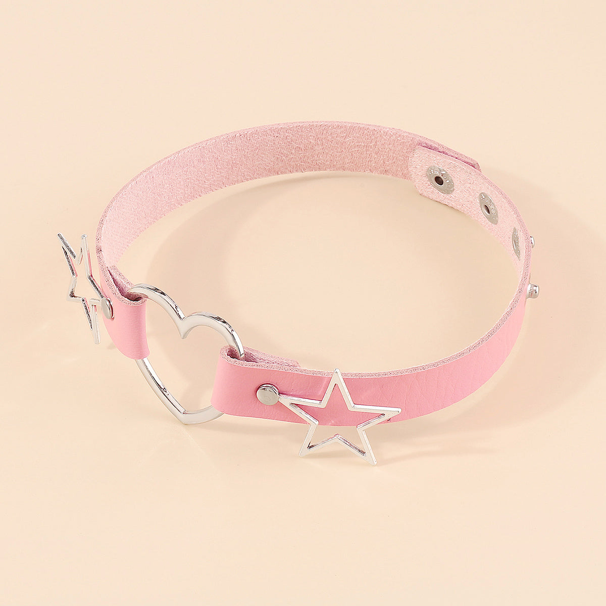 Pink Polystyrene & Silver-Plated Star Heart Choker Necklace