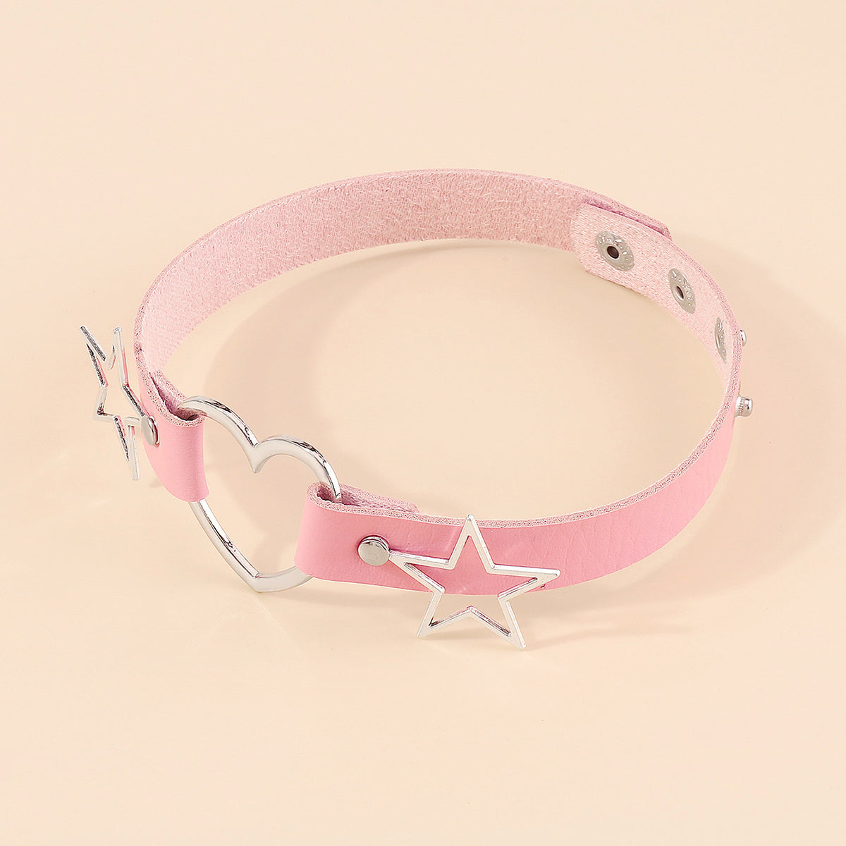 Pink Polystyrene and Silver-Plated Star Heart Choker Necklace, chunky silver choker necklace, lifestyle look