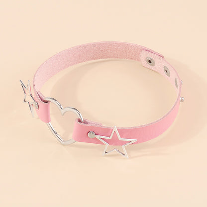 Pink Polystyrene and Silver-Plated Star Heart Choker Necklace, chunky silver choker necklace, lifestyle look