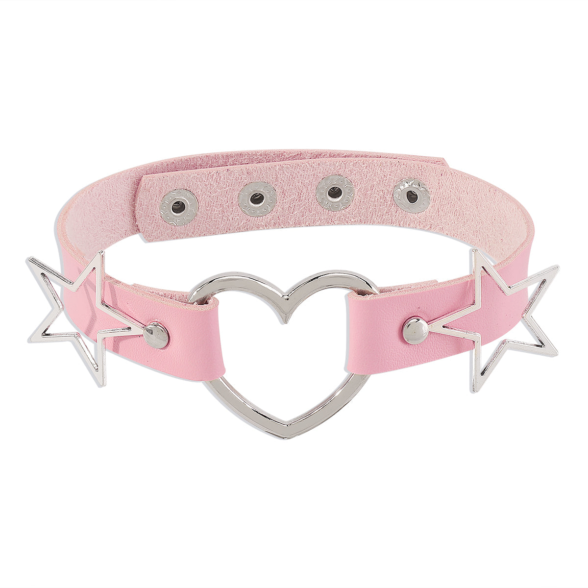 Pink Polystyrene & Silver-Plated Star Heart Choker Necklace