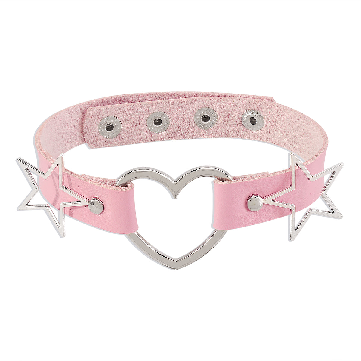 Pink Polystyrene and Silver-Plated Star Heart Choker Necklace, chunky silver choker necklace, styled look