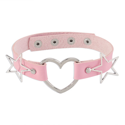 Pink Polystyrene and Silver-Plated Star Heart Choker Necklace, chunky silver choker necklace, styled look