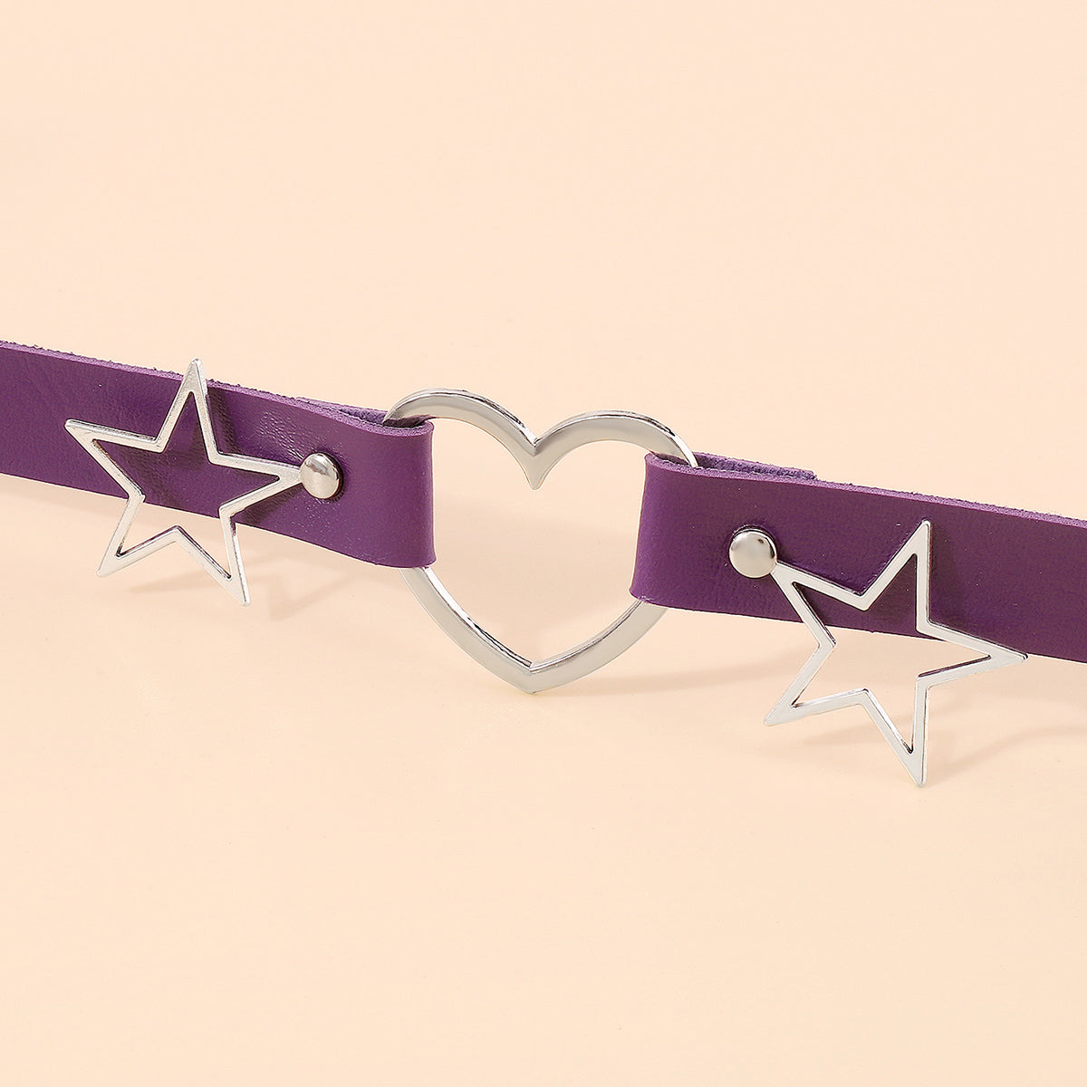 Purple Polystyrene and Silver-Plated Star Heart Choker Necklace, chunky silver choker necklace, lifestyle look